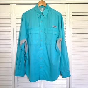 Men’s Columbia PFG Long Sleeve Button down Omni-Freeze Turquoise Small